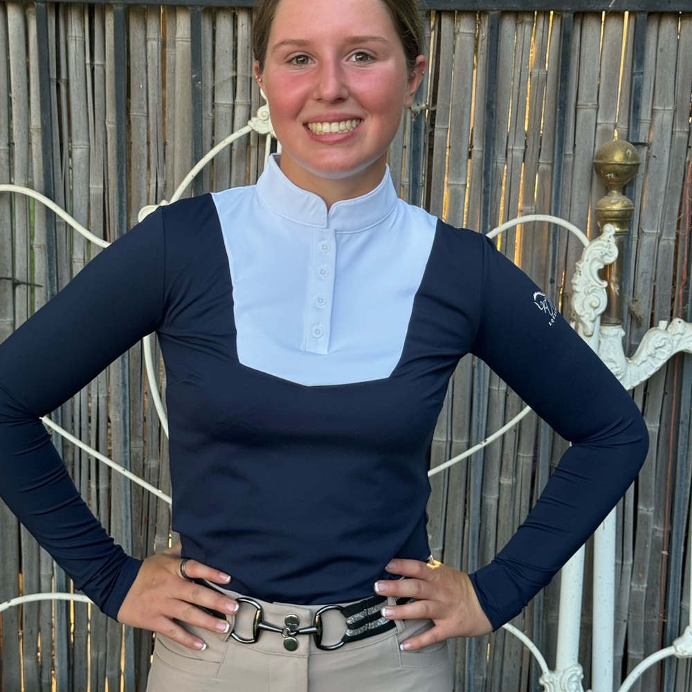 Long Navy sleeve equestrian show shirts in perfect under any jacket